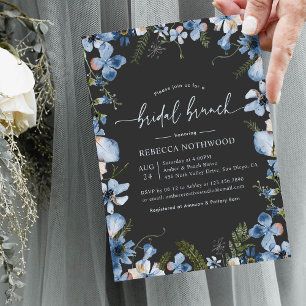 Modern Grey Dusty Blue Floral Bridal Brunch Shower Invitation
