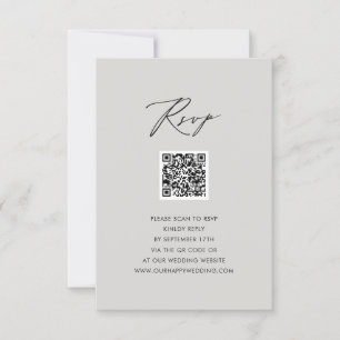 Modern Grey Elegant Script Simple QR Wedding RSVP Card