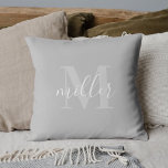 Modern Grey Family Name Monogram Throw Pillow<br><div class="desc">Custom-designed throw pillow featuring personalized family name monogram design.</div>