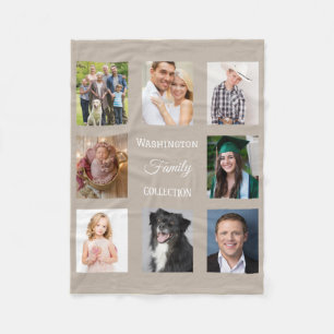 Modern Grey Family Photos Monogram Fleece Blanket