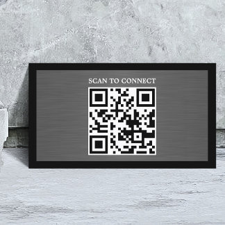 Modern Grey Faux Metal Black QR Code Bold Business Card