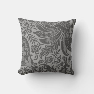 Modern Grey Floral Botanical Throw Pillow