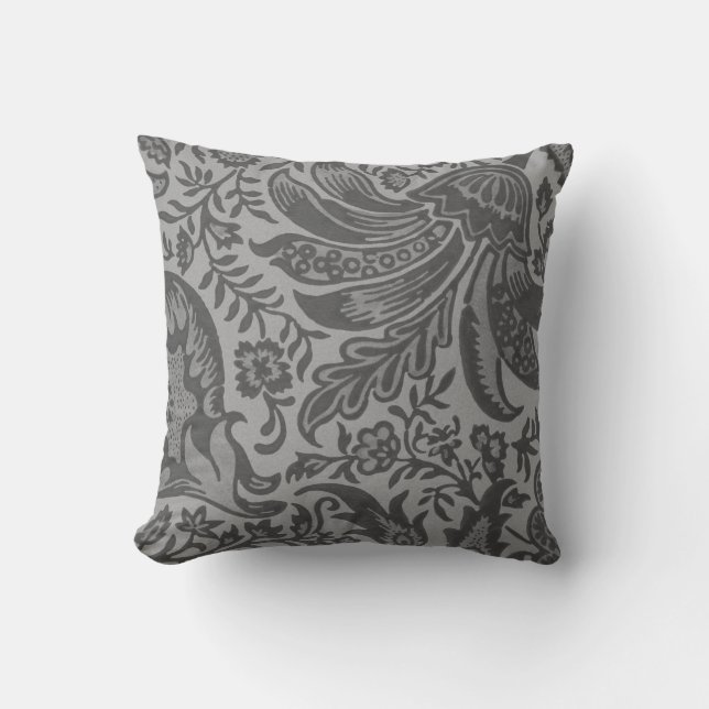 Modern Grey Floral Botanical Throw Pillow (Front)