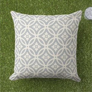 Modern Grey Floral Framework Pattern Outdoor Pillow