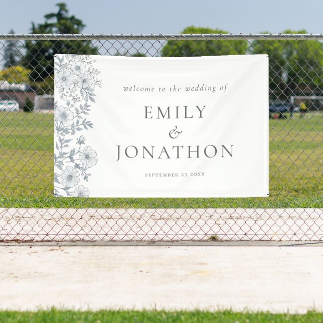 Modern Grey Florals Welcome to Wedding Banner (Insitu)