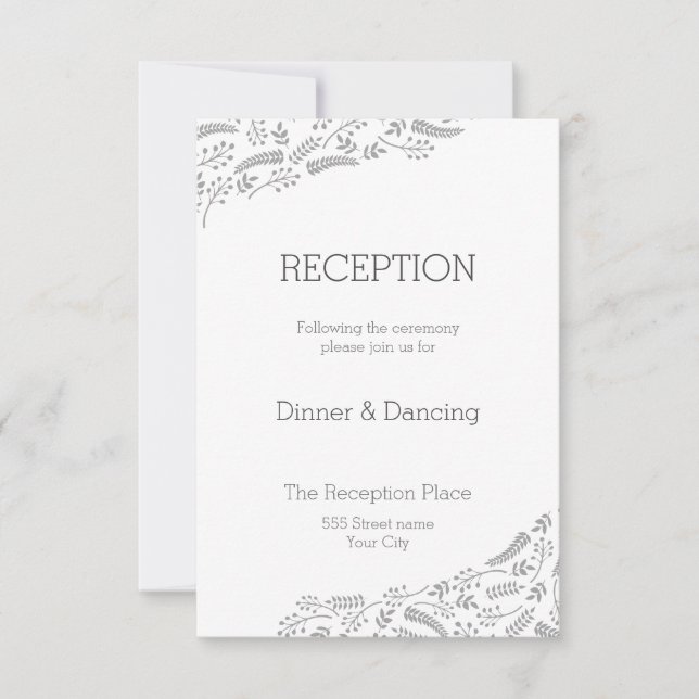 Modern Grey Foliage Reception Card (Front)