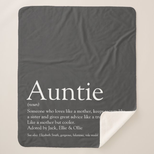 Modern Grey Fun Cool Aunt Auntie Definition Sherpa Blanket (Front)