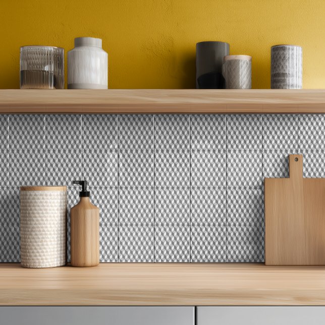 Modern Grey Geometric 3D Cube Pattern Tile (Creator Uploaded)