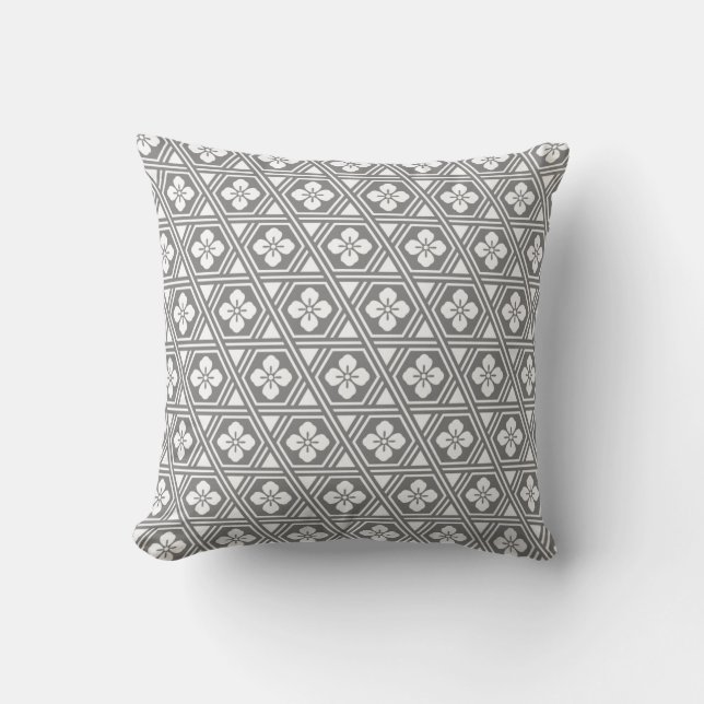 Modern Grey Geometric Floral Throw Pillow (Front)
