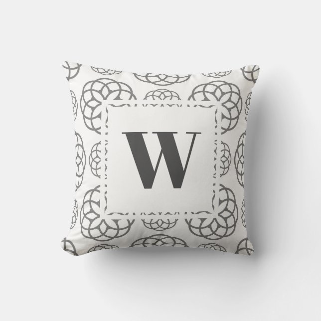 Modern Grey Geometric Monogram Throw Pillow (Front)