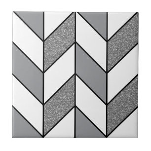 Modern Grey Glitter Herringbone Chevron Pattern v2 Tile