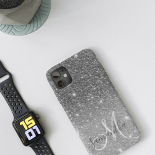 Modern Grey Glitter Sparkles Personalized Name iPhone 11 Case