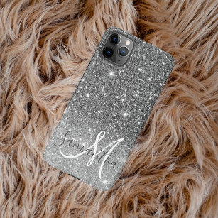 Modern Grey Glitter Sparkles Personalized Name iPhone 12 Pro Max Case