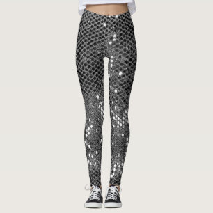 Modern Grey Glitter Sparkles Personalized Name Leggings