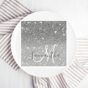 Modern Grey Glitter Sparkles Personalized Name Napkin