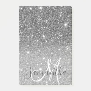 Modern Grey Glitter Sparkles Personalized Name Post-it Notes