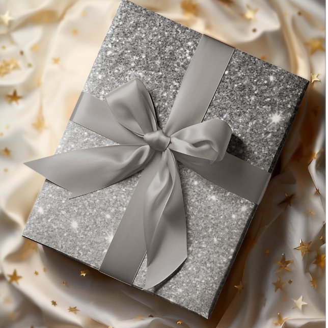 Modern Grey Glitter Sparkles Personalized Name Wrapping Paper (Creator Uploaded)