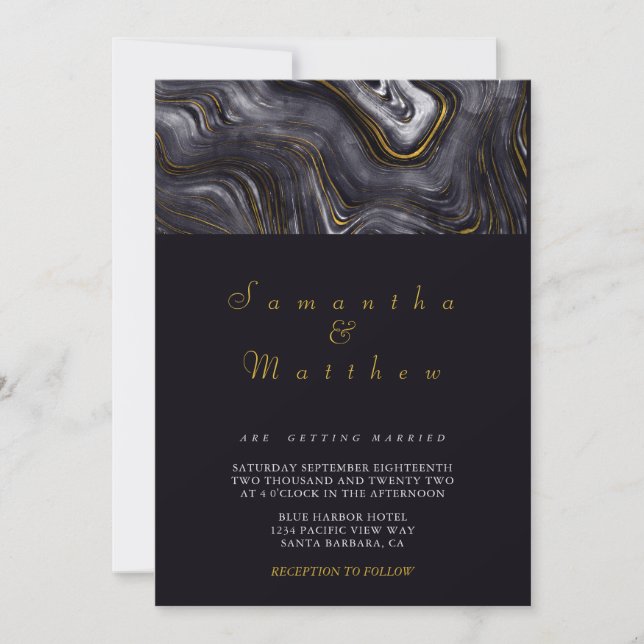 Modern Grey Gold Agate Elegant Wedding Invitation (Front)