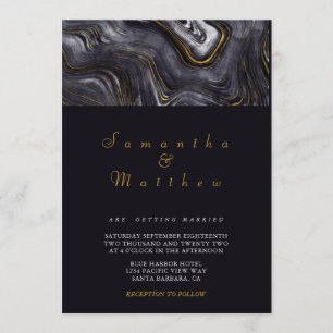 Modern Grey Gold Agate Elegant Wedding Invitation