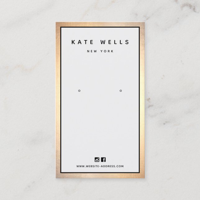 Modern Grey Gold Border Earring Display Holder Business Card (Front)