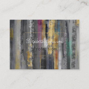 Modern Grey Gold Brushstrokes Abstract Painting Business Card