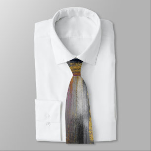 Modern Grey Gold Brushstrokes Abstract Painting Tie
