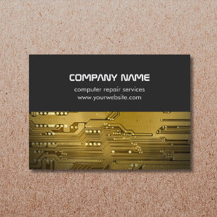 Modern Grey Gold Circuit Board Computer Repair Business Card