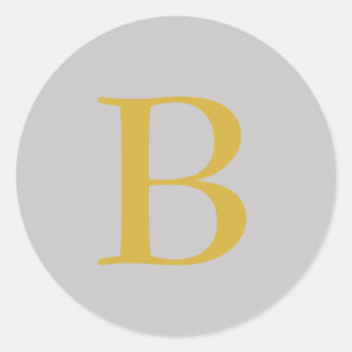 Modern Grey Gold Colour Monogram Add Name Initial Classic Round Sticker