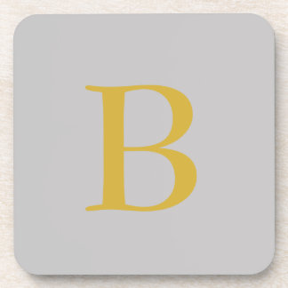 Modern Grey Gold Colour Monogram Add Name Initial Coaster