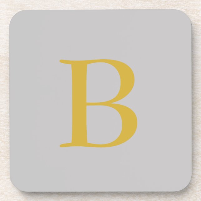 Modern Grey Gold Colour Monogram Add Name Initial Coaster (Front)