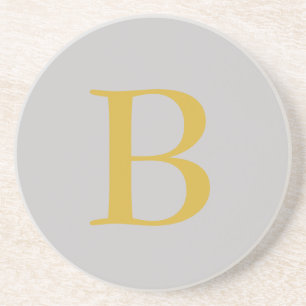 Modern Grey Gold Colour Monogram Add Name Initial Coaster