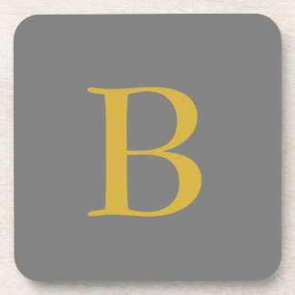 Modern Grey Gold Colour Monogram Add Name Initial Coaster