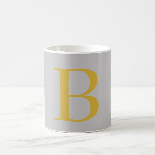 Modern Grey Gold Colour Monogram Add Name Initial Coffee Mug (Center)