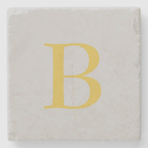 Modern Grey Gold Colour Monogram Add Name Initial Stone Coaster