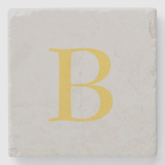 Modern Grey Gold Colour Monogram Add Name Initial Stone Coaster