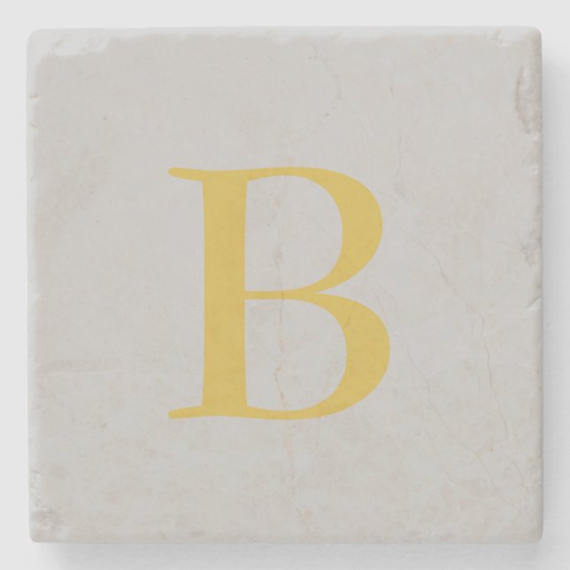 Modern Grey Gold Colour Monogram Add Name Initial Stone Coaster (Front)