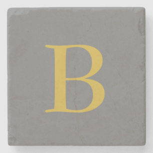 Modern Grey Gold Colour Monogram Add Name Initial Stone Coaster