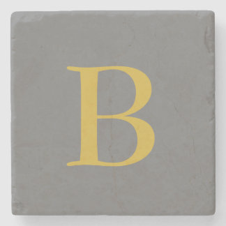 Modern Grey Gold Colour Monogram Add Name Initial Stone Coaster