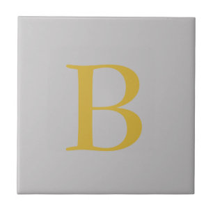 Modern Grey Gold Colour Monogram Add Name Initial Tile