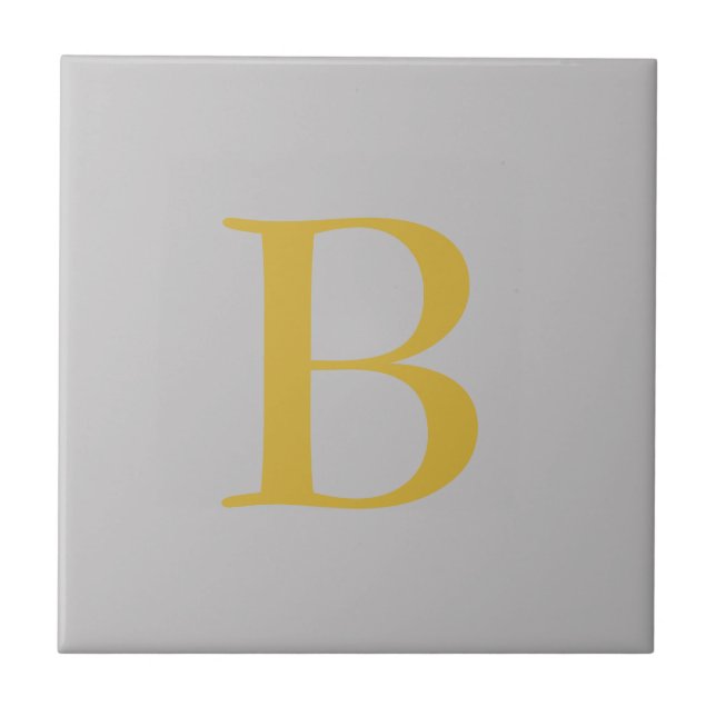 Modern Grey Gold Colour Monogram Add Name Initial Tile (Front)