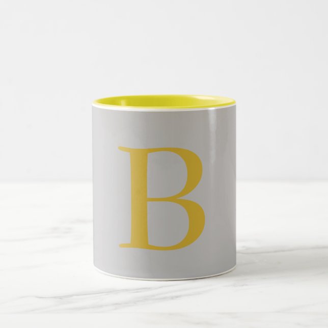 Modern Grey Gold Colour Monogram Add Name Initial Two-Tone Coffee Mug (Center)