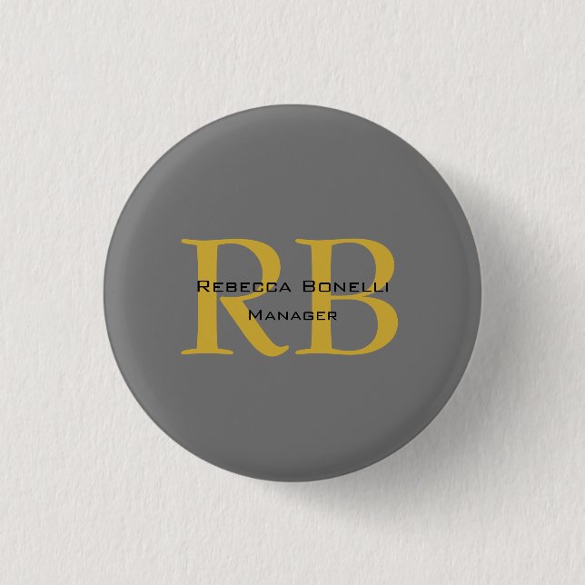 Modern Grey Gold Colour Monogram Add Name Initials 1 Inch Round Button (Front)