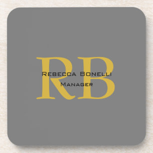 Modern Grey Gold Colour Monogram Add Name Initials Coaster