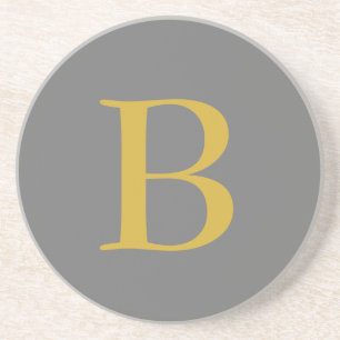 Modern Grey Gold Colour Monogram Add Name Initials Coaster