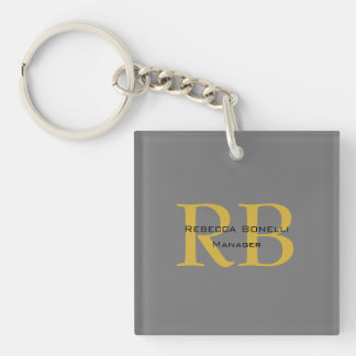 Modern Grey Gold Colour Monogram Add Name Initials Keychain