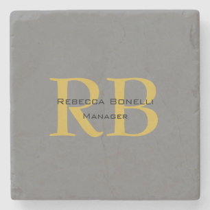 Modern Grey Gold Colour Monogram Add Name Initials Stone Coaster
