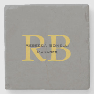 Modern Grey Gold Colour Monogram Add Name Initials Stone Coaster