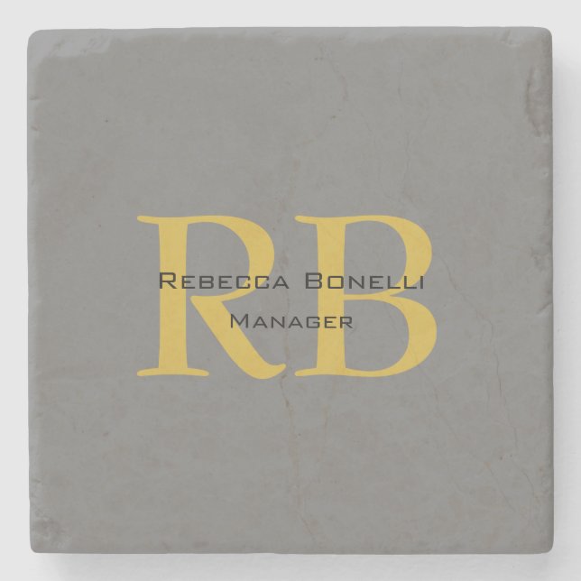 Modern Grey Gold Colour Monogram Add Name Initials Stone Coaster (Front)