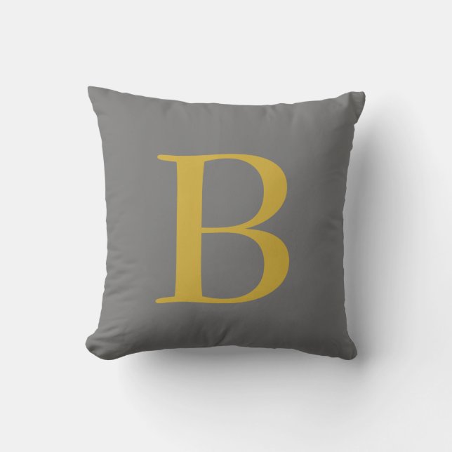 Modern Grey Gold Colour Monogram Add Name Initials Throw Pillow (Front)