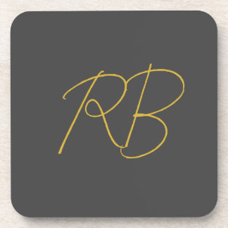 Modern Grey Gold Colour Monogram Initials Coaster